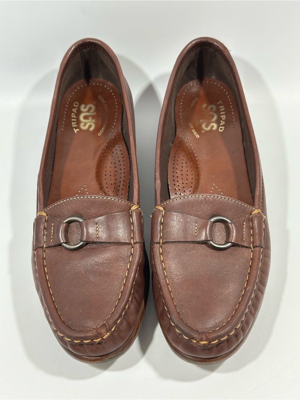 SAS Tripad Comfort Loafers 7.5 S Slim Brown Leather Ring Detail Moccasin Comfort